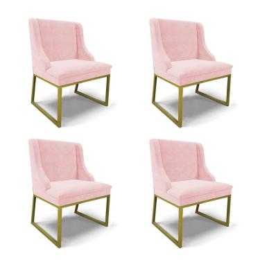 Imagem de Cadeira Sala de Jantar Industrial Dour Kit 4 Liz Suede Rosa Bebê D03 - D`Rossi