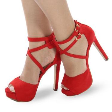 Imagem de Sandália Re&Ton Meia Pata Salto Alto Fino Feminina MP10, Vermelho, 36