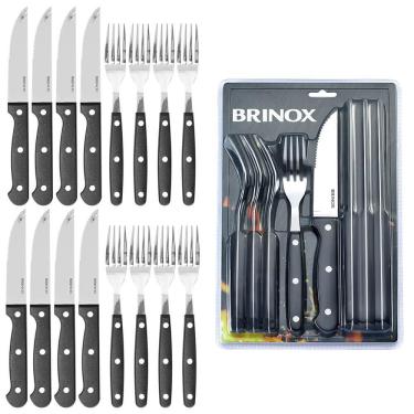 Imagem de Jogo de Talheres Faqueiro para Churrasco Jumbo Inox 16 peças Preto Brinox