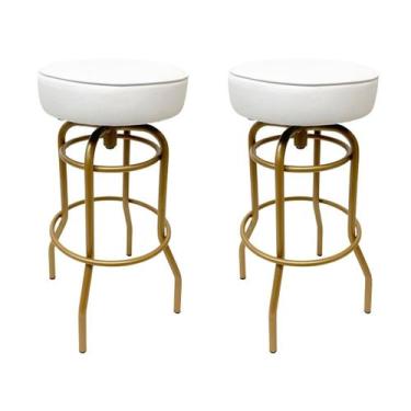 Imagem de Kit 2 Banquetas Bar Giratória cor Dourado fosco assento branco Altura 