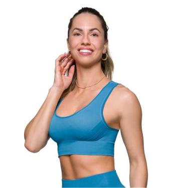Imagem de Top Sem Costura Selene Fitness Fit Modelo Sem Bojo E Sem Aro, GG, Azul