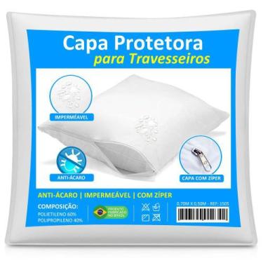 Imagem de Capa Travesseiro Impermeável Branca 50cm x 70cm Com Zíper e HipoAlergê