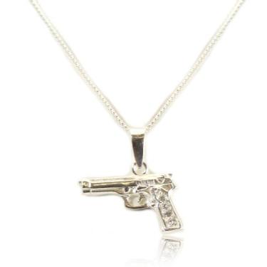 Imagem de Corrente Colar Veneziana Pg Arma Pistola Prata Legítima 925 - Não info