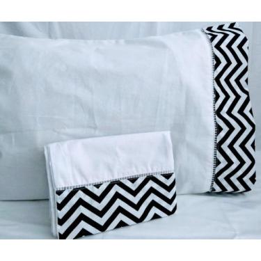 Imagem de Kit 8 Fronhas De Chevron  Algodão Ponto Palito 90x50   BRANCO COM PRET