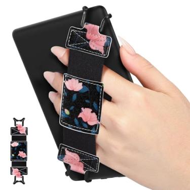 Imagem de MoKo Alça de mão macia para tablet Kindle eReaders Fire de 6 a 8 polegadas Kindle/Kobo/Voyaga/Lenovo/Sony, Kindle E-Book, preto de alta elasticidade versátil, alça de mão leve, preto e rosa