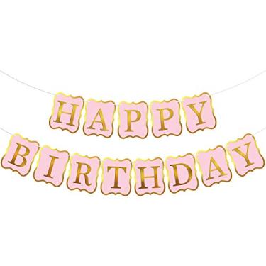 Imagem de KatchOn, Faixa rosa de feliz aniversário - 3 metros, SEM DIY | Decorações de aniversário para mulheres, meninas | Pano de fundo de banner Hbd para decorações de festa rosa, placa de feliz aniversário