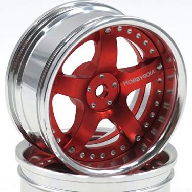 Imagem de hobbysoul 2pcs RC 1/10 Aluminum Alloy Wheel Rims Hex 12mm Adjustable Offset Fit 1:10 RC On Road Drift Touring Car Tires (Silver & Red Color)