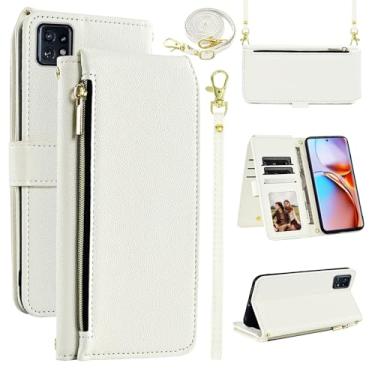 Imagem de Furiet Capa carteira de luxo para Motorola Edge+ Plus 2023/Edge 40 Pro 5G/Moto X40 com alça de pulso alça de ombro fina flip zíper bolsa, suporte de cartão de couro PU suporte para celular para X +