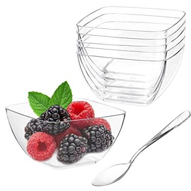 Imagem de TOFLEN Mini Copos de Sobremesa de 100Ct 2 Onças com Colheres, Copos Pequenos Reutilizáveis de Plástico Transparente para Servir Festas para Aperitivos, Pratos de Hors D'Oeuvres