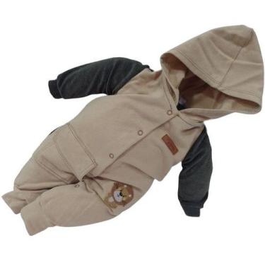 Imagem de Macacão Luxo Bebê Menino Zafielo Plush Capuz Enxoval Rf 574, Bege, P (