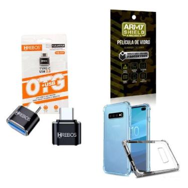 Imagem de Kit Adaptador USB para Tipo C + Capinha Samsung S10 Plus + Película 3D