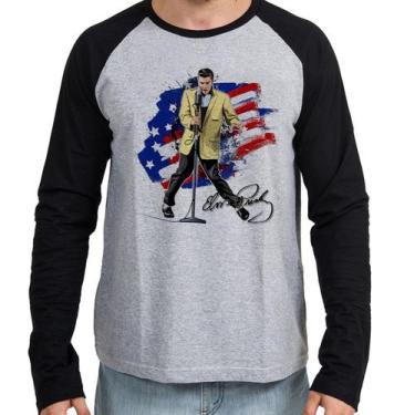 Imagem de Camiseta Manga Longa blusa Elvis Presley bandeira EUA - Empório Dutra,