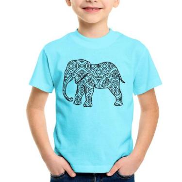Imagem de Camiseta Infantil Elefante Mandala - Foca na Moda, Azul claro, 14