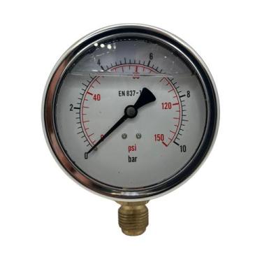 Imagem de Manômetro Vertical de Pressão Glicerina Inox 10 Bar 100mm - LAB