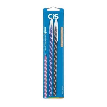 Imagem de Caneta Esferográfica CIS Spiro Blister c/ 02 Cores Preta e Azul Ponta 