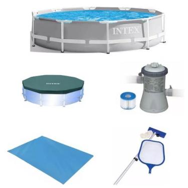 Imagem de Piscina Intex 5000 litros estrutural PRISM Cinza com Bomba Filtro 110v