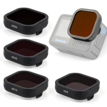 Imagem de GEPULY Conjunto de lentes de filtro ND para GoPro Hero 13 acessórios pretos, pacote com 4 kits de filtros Go Pro ND ND8, ND16, ND32, ND64, multirevestidos, densidade neutra Go Pro, pacote com 13