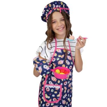 Imagem de Kit Avental Infantil Touca e luva de Cozinha 3 Pçs Candy Night - Recan