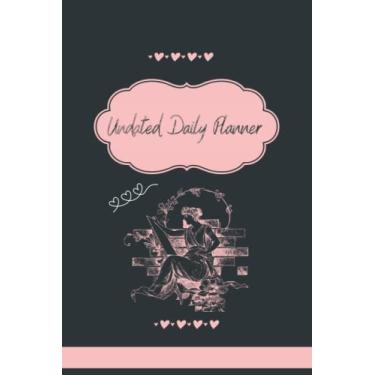 Imagem de Undated Daily Planner: Glossy Black & Pink Notebook with Hearts Theme, Space for : Day, Date, Inspiration quote, Daily Schedule, To-do list, List for ... Meal Tracker & Notes. 160 pages, 6x9 "