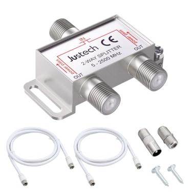 Imagem de Justech Divisor de cabo coaxial bidirecional 5-2500 MHz Faixa de frequência com 2 cabos para Sky Box CATV, TV via satélite, configurações MoCA Telewest Eurovox Starview Dreambox