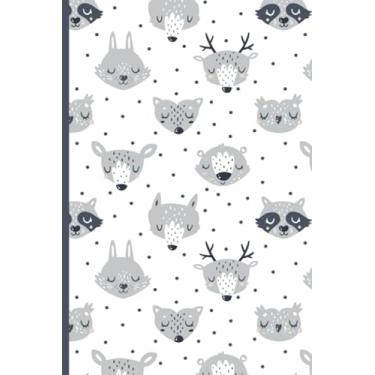 Imagem de Kids Notebook: animal pattern - raccoon, fox, bunny in grey and blue for boys and girls - fun and playful Design: 6" x 9" wide ruled pages. Great for Writing/Doodling/Note taking/Creating/Diary/Gift