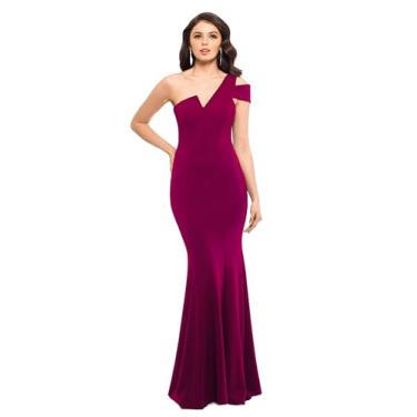 Imagem de Betsy & Adam Vestido feminino longo de um ombro só, sem mangas, elástico, crepe, Borgonha, 15