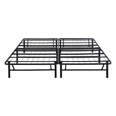 Imagem de PrimaSleep Estrutura de cama dobrável de plataforma de metal resistente de 35,5 cm/armazenamento embaixo da cama/estrutura de cama de base confortável/sem ruído/preto/completo