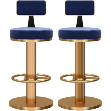 Imagem de Conjunto de 2 bancos de bar giratórios ajustáveis, bancos de bar de altura com encosto, banco de veludo para ilha de cozinha, bancos de pub estofados com apoio para os pés, cadeiras de jantar sem