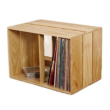 Imagem de Rack de armazenamento de discos de CD – Prateleira de exibição de disco de vinil de mesa – Armário de armazenamento de vinil de madeira empilhável com suporte para exibição de CD