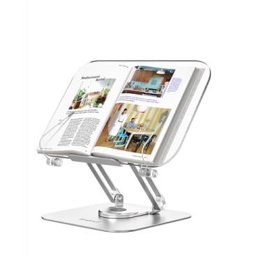 Imagem de ACIsland Suporte de acrílico para leitura ajustável com base rotativa de 360° e clipes de página - Espremedor de mesa dobrável para exibir livro de receitas-partituras - aptop-recipe-livro didático-mãos livres - alumínio