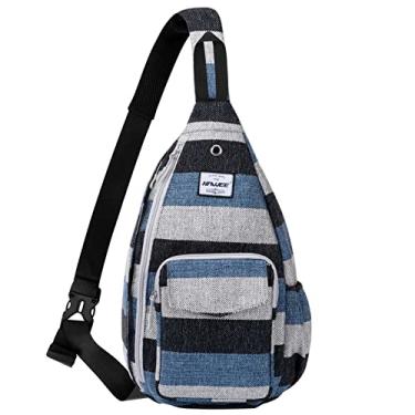 Imagem de HAWEE Mochila feminina com alça transversal antiágua, inclinada, ajustável, pacote, Faixa preta/azul/cinza A, One_Size, Mochilas com Alça