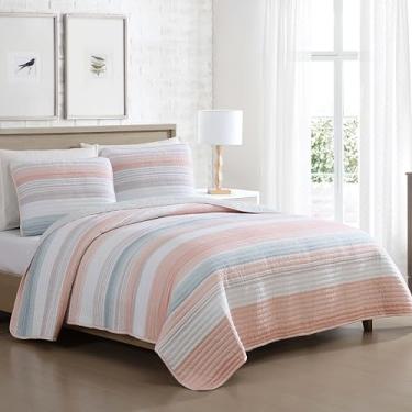 Imagem de Beatrice Home Fashions Coralinn Conjunto de colcha listrado de 2 peças, leve, para todas as estações, solteiro, blush