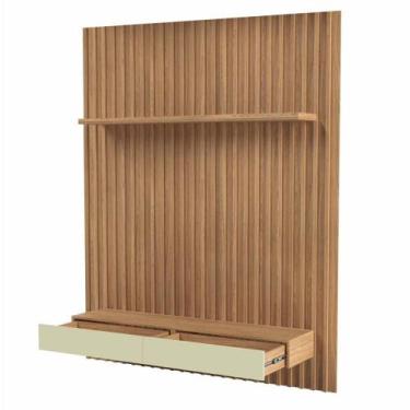 Imagem de Painel Suspenso Roof TB186 Ripado com Led Cor Freijo e Off White 178cm