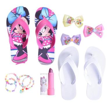 Imagem de kit Chinelos Meninas  Feminino Infantil Personagen Minnie Rosa +Batom 