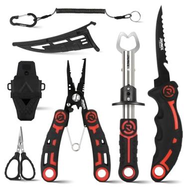 Imagem de Kit de ferramentas de pesca RUNCL 4 peças - Alicate de pesca, faca de filete de peixe com apontador, garra de lábio de peixe, tesoura de trança de pesca, equipamento e equipamento de pesca em água