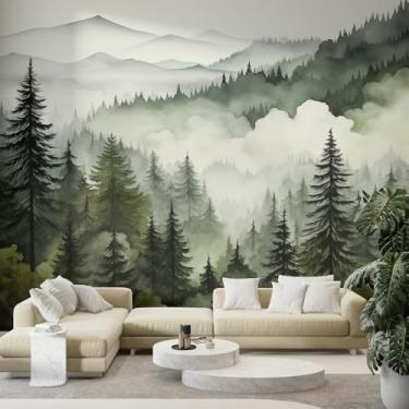 Imagem de Sufeasdf Papel de parede florestal descasque e cole verde paisagem de floresta autoadesivo papel de parede rústico natureza pinheiro decoração de parede para sala de estar quarto papel de contato