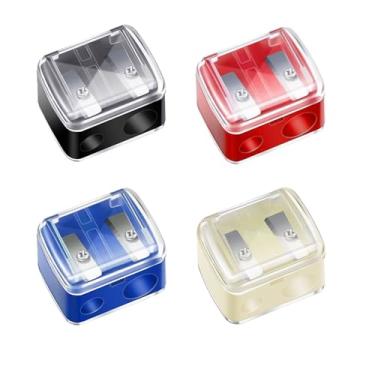 Imagem de Apontador de lápis de maquiagem, pacote com 4 apontadores de lápis cosméticos com furo duplo para delineador labial e lápis de sobrancelha, ferramentas manuais cosméticas para mulheres e maquiadores