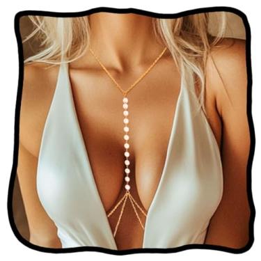 Imagem de Woeoe Corrente de sutiã de pérola dourada sexy em camadas na cintura da barriga corrente de verão praia biquíni corrente para mulheres plus size, one size, liga metálica, Sem Pedra Preciosa