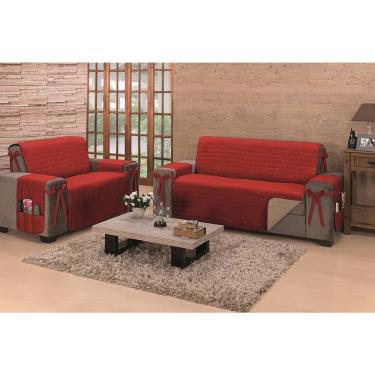 Imagem de Protetor de Sofá Dupla Face Premium 2 e 3 Lugares King - Vermelho/Cáqui