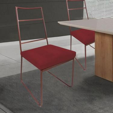 Imagem de Kit 02 Cadeiras Sala de Jantar Escritório Office Stark Industrial Ferro Bronze Corino Vermelho - Ahz Móveis