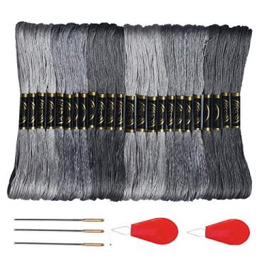 Imagem de Fio dental cinza premium - fios de ponto cruz - pulseiras da amizade fio dental - fio artesanal - linha de bordado à mão 24 novelos por pacote e conjunto gratuito de 3 agulhas de bordado e 2
