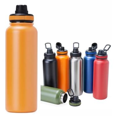 Imagem de GARRAFA TÉRMICA GRANDE 1,2 LITROS CONSERVA QUENTE 8H E FRIO 12H INOX DUPLA CAMADA AGUA CAFÉ ACADEMIA TRABALHO (LARANJA)