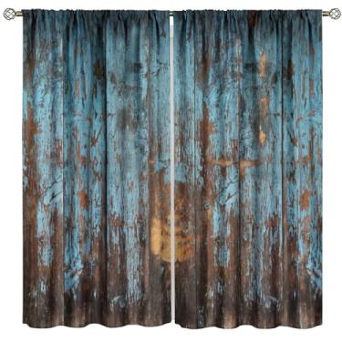 Imagem de Yoakiet Cortinas Rústicas, Vintage Farmhouse Azul Marrom Shabby Chic Painéis de Madeira Texturizados Estampas Rústicas Blackout Bolso de Haste Tratamentos de Janela Cortinas para Quarto Sala de Estar