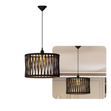 Imagem de Pendente Lustre Luminária Luxo Retrô Cúpula em Corda Preto - Comprelar