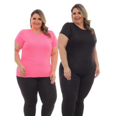Imagem de Kit 2 Peças - Camiseta Feminina Dry Fit Plus Size Poliester Academia -