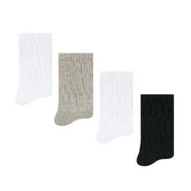 Imagem de Kit com 4 Meias Aeróbica Canelada Selene 4910-001 Algodão, Branco, Pre