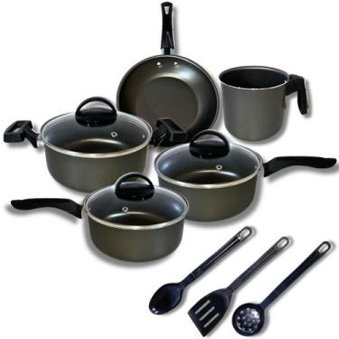 Imagem de Jogo Panelas 8 Pçs Antiaderente Com Tampa Vidro - GAL Alumínios, Grafi