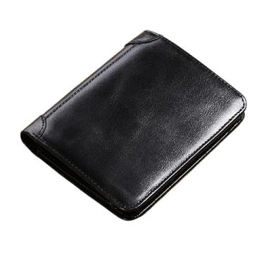 Imagem de Carteira Antifurto Masculina De Couro Legítimo Vintage De Trifold E Bifold À Escolha (Vintage preto, Bifold)