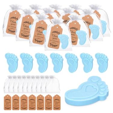 Imagem de KBDHYY 50 Conjuntos De Sabonetes Para Chá Bebê, Pés Artesanais Perfumados Com Cartões Agradecimento, Saquinhos Organza Convidados, Brindes Revelação Do Sexo Lembranças Aniversário, Decoração (Azul)