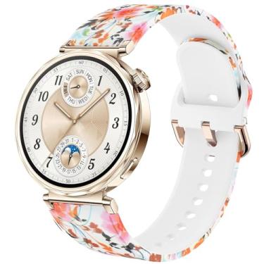 Imagem de DEALELE Pulseiras femininas compatíveis com Huawei Watch GT5 Pro de 42 mm/GT5/GT4 41 mm/Garmin Venu 3S/Forerunner 265S/Fossil Gen 6, pulseira feminina de silicone com estampa macia de 18 mm, flores